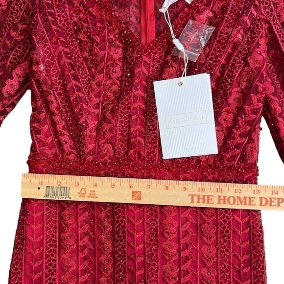 Mac Duggal 20271 Mother of Bride Gown Red Long Sleeve Dress Embroidered Cherry - Picture 12 of 15